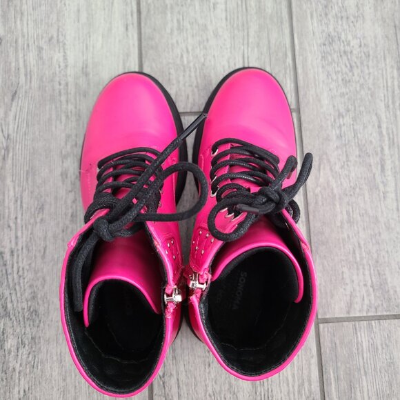 Sonoma Girls Hot Pink Combat Boots Lace Up Zipper Size 3 - Picture 7 of 13